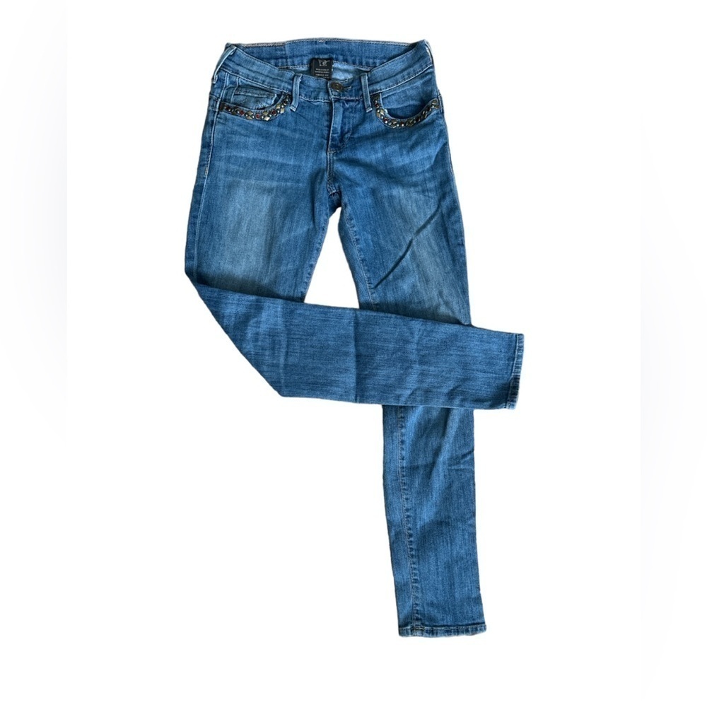 Y2K True Religion Chrissy Jeans Womens 24 Low Rise Skinny Studded Bling Stretch